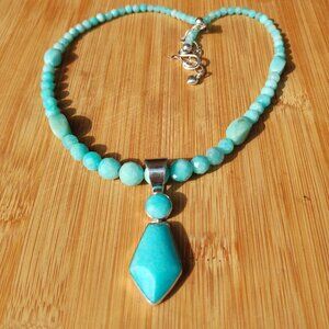 Jay King DTR Amazonite necklace and Pendant set 925 Sterling Silver